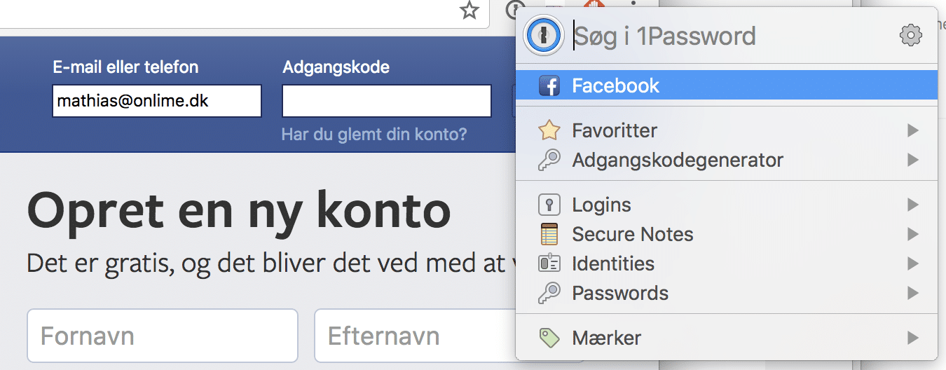 1password til Facebook