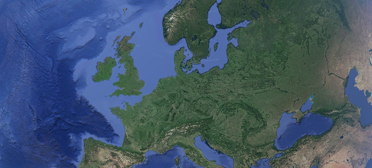 Kort over Europa med Skandinavien fremhævet