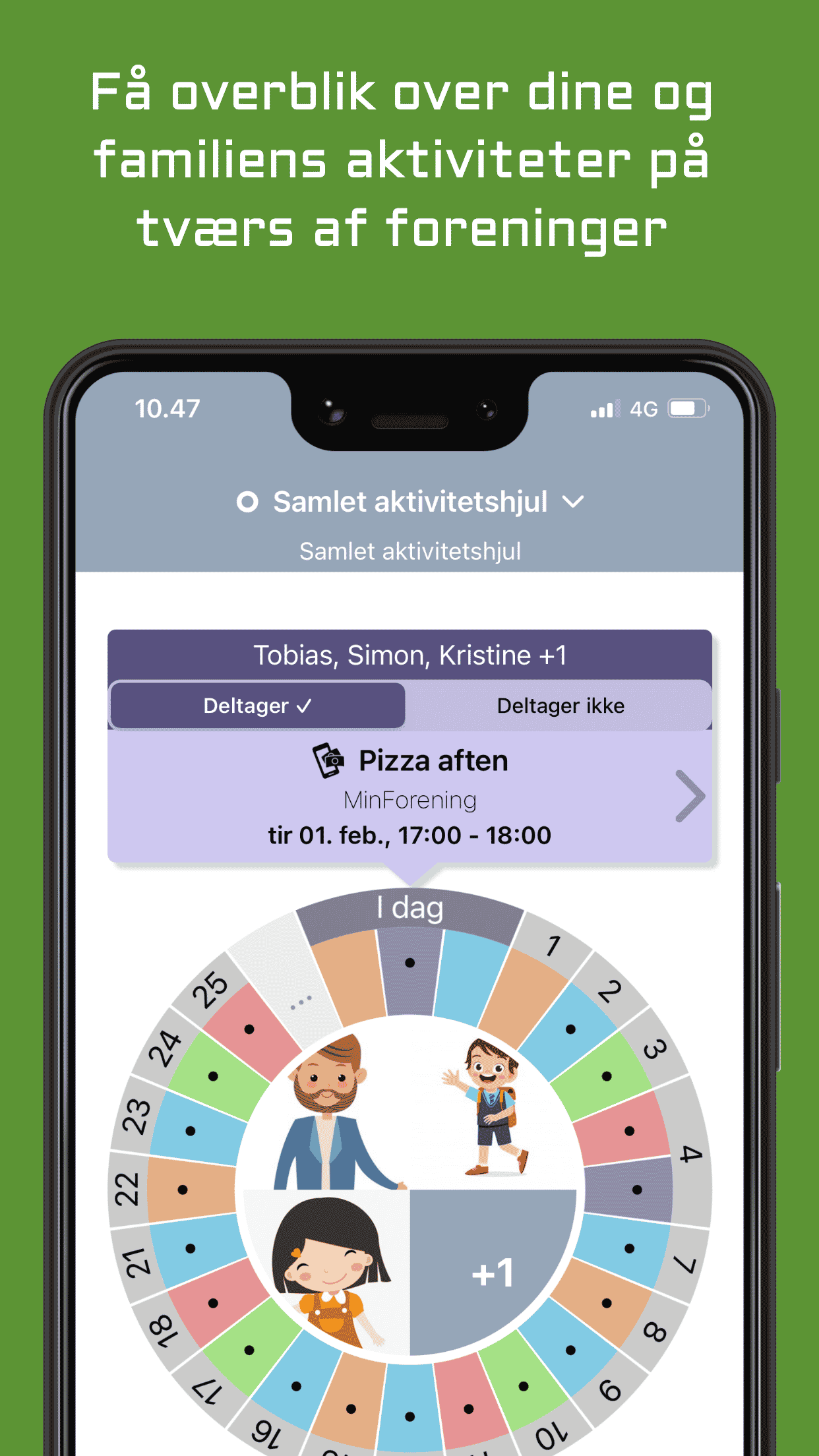 Billede der viser MinForening app, som Onlime samarbejder med. Her vises et aktivitetshjul.