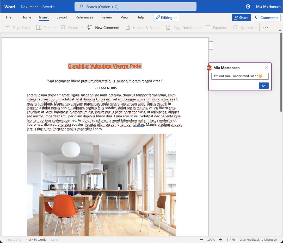 Microsoft Word online i browseren hos Onlime